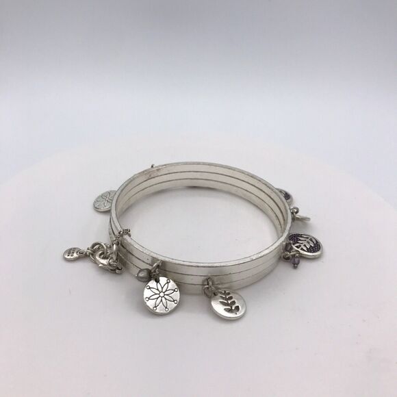 Sigrid Olsen Silver Tone Charm Bracelets Set of 3 Bangles Leaf Chain - Picture 3 of 11
